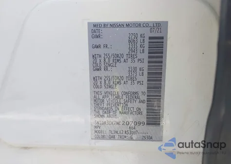 2022 Nissan Pathfinder Platinum 4Wd from USA, damaged, VIN 5N1DR3DK7NC207099